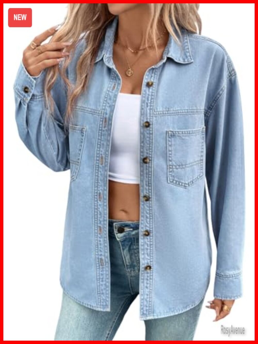 Oversized Denim Button Down Shirt Long Sleeve Women's Casual Blouse Top